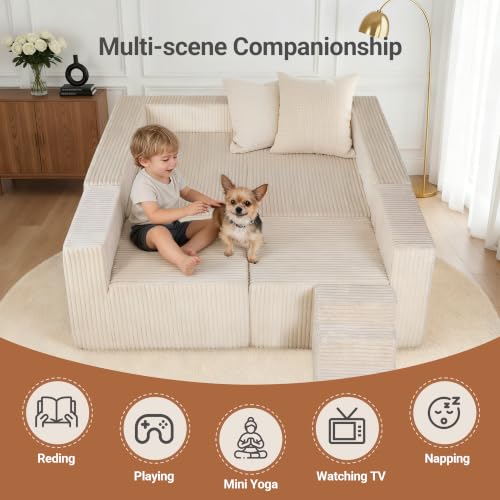 Image of Claiks 128 inch Modular Boneless Couch, Sectional Couches for Living Room, Modern Cloud Sofa with Double Chaise, No Assembly Required, Beige