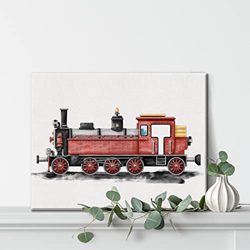 Steam Engine Canvas Wall Art Watercolor Transportation Train Tender Canvas Painting Prints For Home Boys Bedroom Locomotive Wall Decor Framed Artwork Gifts(12X15 Inch) #TOP4