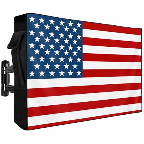 American Flag Outdoor TV Cover 40 to 43 Inch Weatherproof, Farmhouse US Flag 600D Oxford TV Covers with Waterproof Zipper, Red Stripes Outside Flat TV Screen Protector Size 40"W x 25"H x 4.5"D