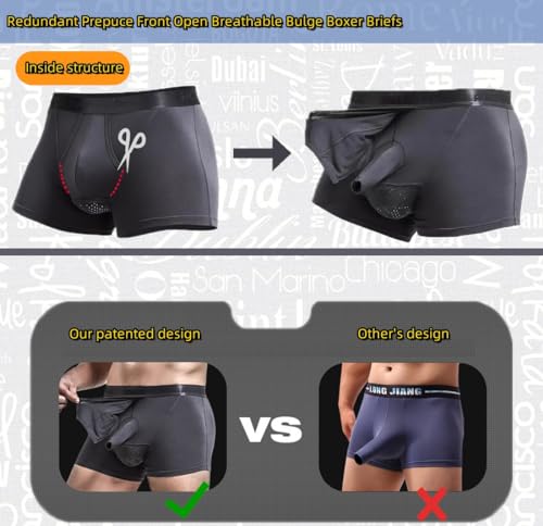Men's Front Open Trunks Redundant Prepuce Physical Therapy Breathable Bulge Boxer Briefs Separated Pouch underwear3