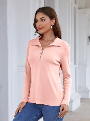 Minetom Womens Long Sleeve Tops V Neck Shirts Quarter Zip Pullover Collared Casual Tops Fall Clothes4