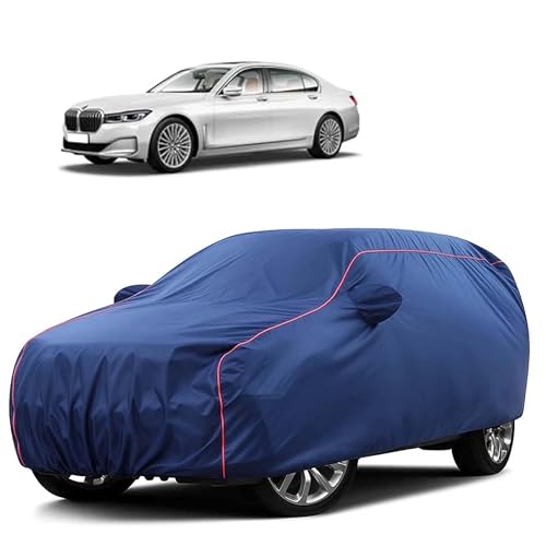 Image of Sulfar 100% Water Resistant Car Body Cover Compatible with Mirror for BMW 7 Series (Triple Stitched, Full Bottom Elastic, Blue Tafetta with Red Piping)