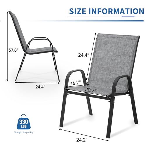 Image of PIZZELLO Patio Chairs Set of 8 - Outdoor Stackable Dining Chairs for All Weather - Lightweight Textilene Outdoor Chair Sets with Armrests - 330Lbs Capacity - for Backyard Garden Porch Poolside (Grey)