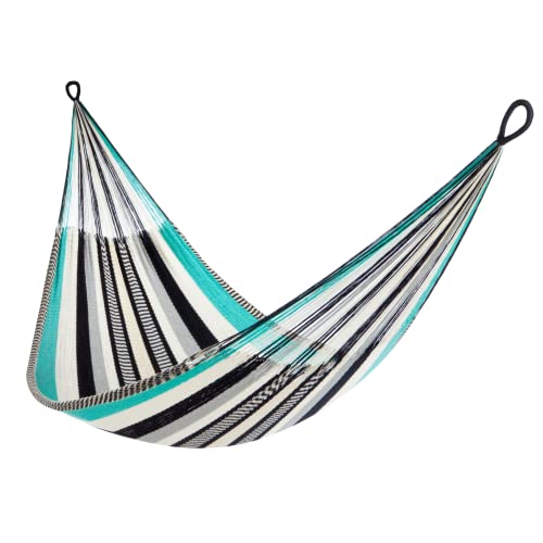 Handwoven Hammock By Yellow Leaf Hammocks - Family Size, Fits 2+ Ppl, 550Lb Max - Weathersafe, Super Strong, Easy To Hang, Ultra Soft, Artisan Made - Color: Turquoise - Black -White #TOP9