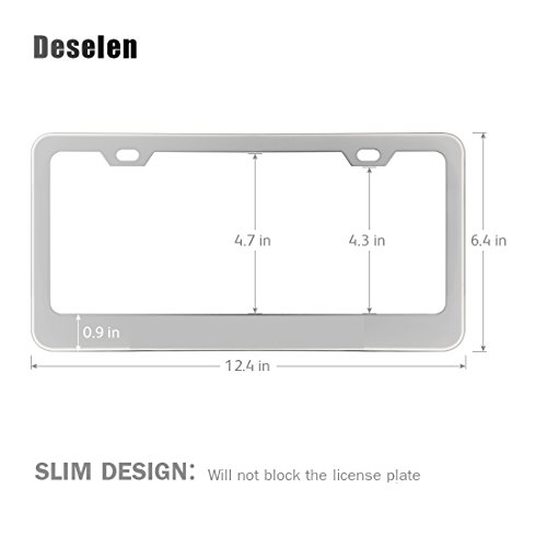 Deselen Stainless Steel License Plate Frame for Genesis with Screw Caps Cover Set, Genesis Logo,Silvery White/Chrome (2 Pieces Front/Back) LP-GE01WP
