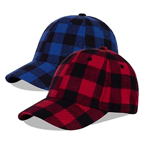 LANGZHEN Plaid Print Adjustable Baseball Cap Soft Cotton Blend Checked Print Outdoor Hat Cap for Men Women(Grid Black+Red&Grid Blue+Black) Cover