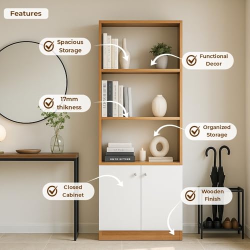 Image of Callas Wooden Bookshelf with Display Unit Cabinet | Engineered Wood Bookcase for Living Room, Bedroom, Office | 1 Year Warranty with Free Installation