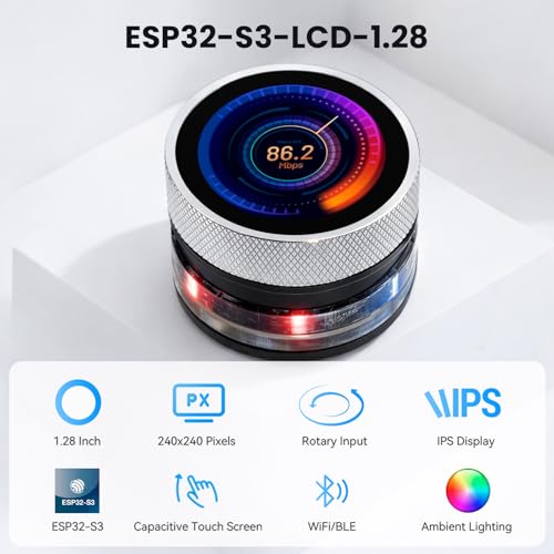 Image of 1.28inch ESP32-S3 Round Knob Touch Display, 240x240 HMI IPS Rotary Display Development Board, 2.4G WiFi and BLE Capacitive Touch Screen Compatible with Arduino IDE and The LVGL Library