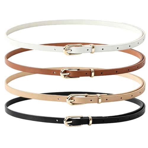 YAMIQUI 4PCS Ceintures Cuir Femme Fine avec Boucle Dorée Métal Ajustables