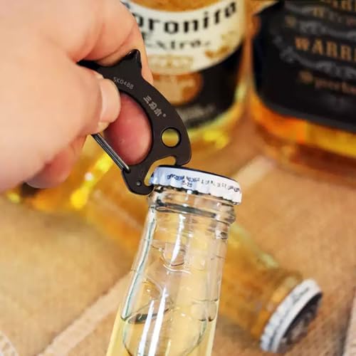 Sanrenmu Pry Bar Bottle Opener Keychain Multi Tool Stainless Steel with Flat/Cross Screwdriver Clip Lanyard Hole Functions for Everyday Carry (Black) by Sanrenmu - Used condition - Image 4