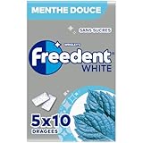 FREEDENT WHITE - Chewing Gum Sans Sucre - Goût Menthe Douce - 5 Paquets de 10 Dragées - ...