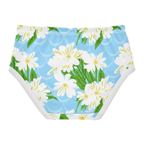 White Flowers Green Leaves Blue Girl Panties Cute Toddler Underwear Custom Cotton Flower Underpants Briefs 2t2