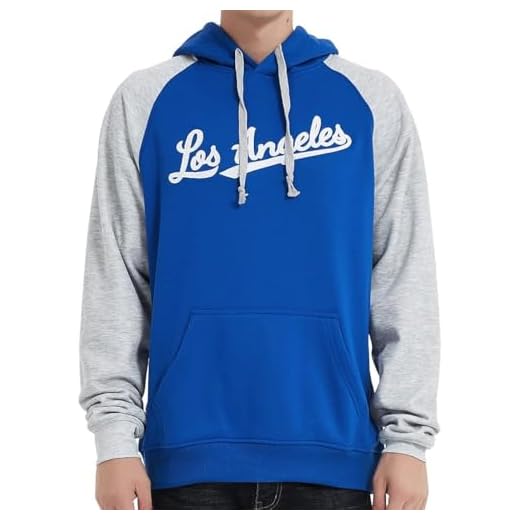 DELUSPTOMAY Mens Los Angeles Baseball Team Big Embroidery Hooded Sweatshirt Pullover Casual Hoodie Blue M