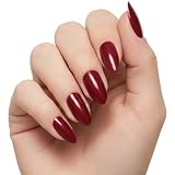 Dark Red Burgundy Shimmer Press On Nails - Long Almond Stiletto Fake Nails with Nail Glue, Reusable Nail Tips - Glue On Nails 24 Nail Kit, Posh Majesty