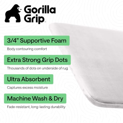 Image of GORILLA GRIP Memory Foam Bath Rugs, Soft Absorbent Velvet Bathroom Mats, Durable Dots on Underside, Machine Washable Bathmat, Carpet Rug Room Decor for Shower Floor, 36x24 Mat, Light Gray