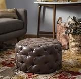 Pouf americano rotondo in vera pelle, panca for cambio scarpe for guardaroba, negozio di abbigliamento, poggiapiedi for divano e tavolino da caffè(50x40 PU Leather)