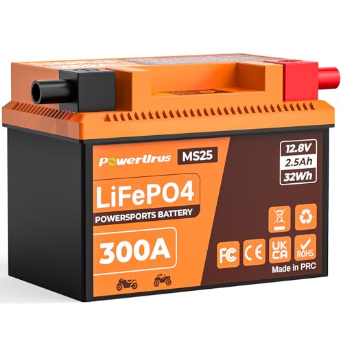 Amazon | PowerUrus MS25 LiFePO4 バイクバッテリー 12V 2.5Ah 300A