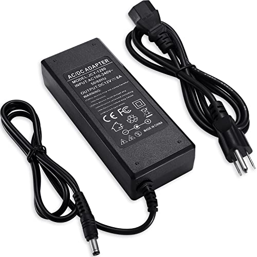 TOBWOLF 3 Prong DC 12V 8A Power Supply Adapter, 96W AC 100V-240V to DC 12V 8A Transformer, 12V-8A Switching Adapter AC/DC Converter, AC/DC Transformer for LED Strip Lights, CCTV Camera, 3D Scanner