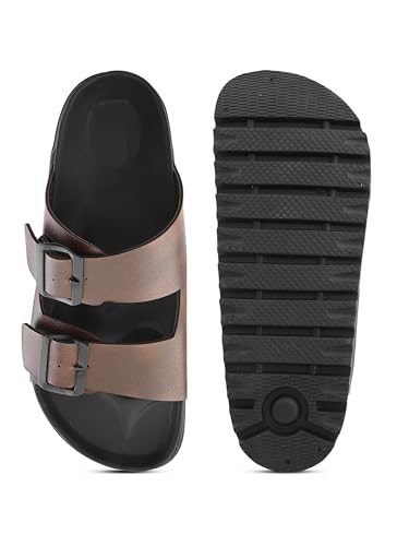 Image of STANPHORD Men Double Buckle Slider Sandals | Faux Leather Fashion Chappal | EVA Non-Slip Cushioned Sole | Casual Summer Daily Indoor Outdoor Wear (TPAI 14102)