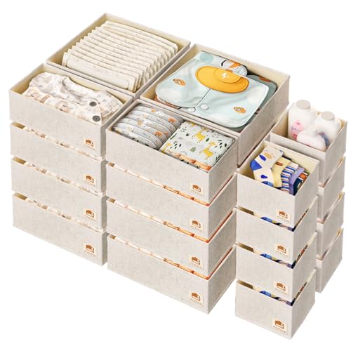 Image of Linen Drawer Organizers for Nursery, Dresser & Closet (24-Pack) – Sturdy, Collapsible Nursery & Dresser Dividers for Baby Clothes, Socks, Underwear & Essentials – Multi-Size Set, Beige