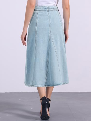 Allegra K Women's Casual Denim Skirts High Waisted A-Line Frayed Midi Skirt with Pockets4