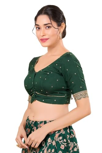 Image of Vamas Women's Art Silk Front Open Saree Blouse | Scallop Embroidered Sleeves & Yoke Designer Blouse | Stylish EthnicBlouse for Wedding & Festive Occasions