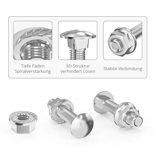 ORTAVA Schlossschrauben M8×30 Verzinkt DIN 603 (20 Stück), mit Sechskant-Flanschmutter, aus Kohlenstoffstahl, Flachrundkopfschrauben