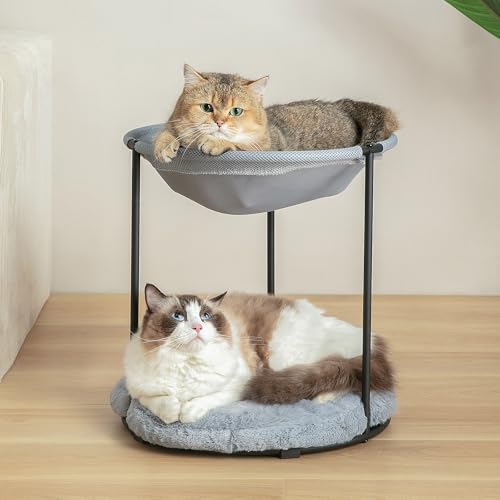 Double Cat Bed for Indoor Cats - Breathable Fiber, Ultra-Soft 2-Tier Design for Multi-Cat Homes...