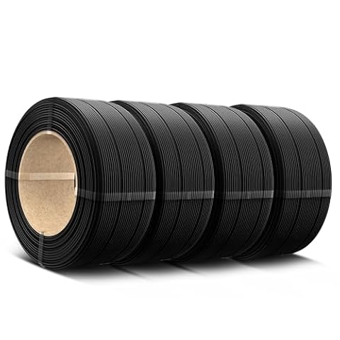 SUNLU 500g PLA Refill Filament 1.75mm, Refill PLA 3D Printer Filament Suitable for Bambu Lab Filament and SUNLU Reusable spools, Dimensional Accuracy +/- 0.02 mm, 0.5kg per Spool, 4 Pcs, 4 Black
