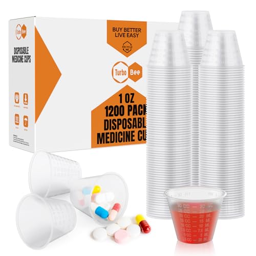 Turbo Bee Disposable Medicine Cups (1 oz) 1200 Pack Small Plastic Measuring Cups for Medical Purposes or Mixing and Measuring Resin Epoxy DIY Arts Paint
