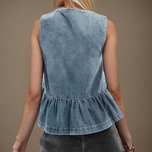 Women Tie Front Denim Vest Sleeveless Ruffle Hem Peplum Tank Top Y2k Streetwear Jean Vest Summer Cute Going Out Tops4