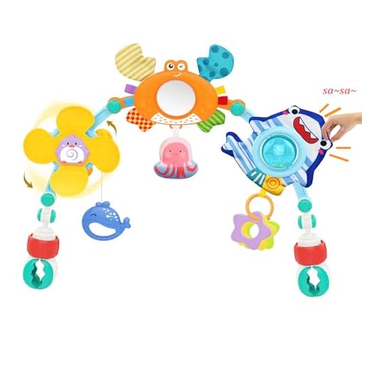 DQMOON Arco de Juego para Cochecito, Juguetes Sensoriales Educativo con Sonajero Bebe Hamaca, Plegable Juguetes de Viaje para Sillita del Coche La Cuna Bebés y Niños 0 3 6 9 12 Meses Babe Juguetes