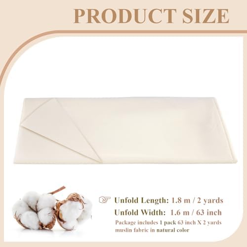 100% Cotton Muslin Fabric, 63 Inch X 2 Yards Unbleached Fabric by The Yard