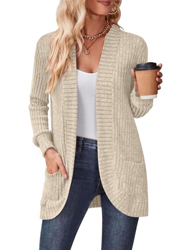 Image of DB MOON Womens Long Cardigan Sweater Lightweight Open Front Long Sleeve Outfits with Pockets