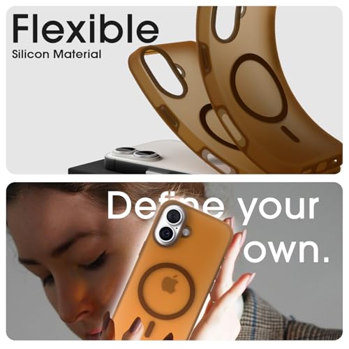 Image of Amazon Basics Back Cover for iPhone 17 | Hybrid Design with Soft Silicone Edges & Hard Frosted TPU Back | Mag-Safe Compatible | Shockproof Design Back Case (Brown)