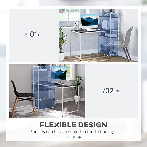 HOMCOM Computer Desk with Storage PC Table Study Workstation Home Office with 4-tier Bookshelf Metal Frame Wooden Top (Black & White)