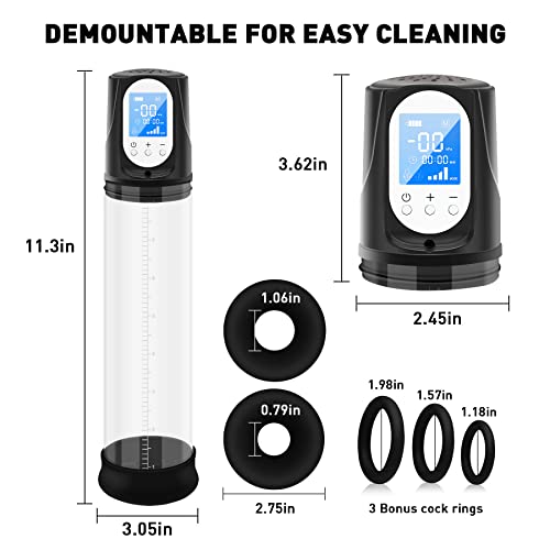 Electric Penis Pump, Male Sex Toys Penis Vacuum Pump Cock Extender Enlarger Pump Adult Toys Air Pressure Device With 4 Intensities, Sex Toys For Men Couple Stronger Bigger Erection With 3 Penis Ring #TOP4