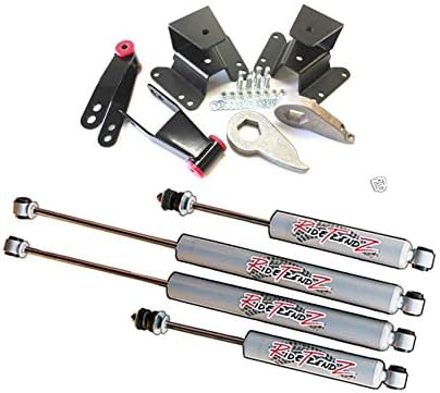 RTZ - Compatible with Ford F150 97-03 Pickup Truck Lowering Kit 3" Front Lowering Torsion Keys + 4" Rear Hanger & Shackle Kit + RTZ Primo Nitrogen Gas Shocks 4WD