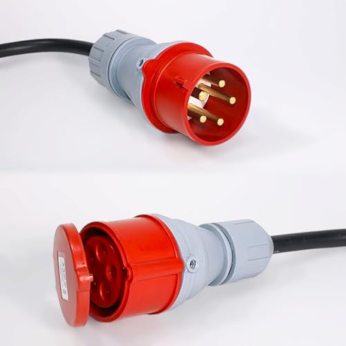 CEE 3-Phasen 16/32A Stecker auf 32/16A Kupplung Adapter, tragbar, mit Schutzabdeckung, wasserdicht IP44, geeignet für Industrie und Haushalt (32-16)