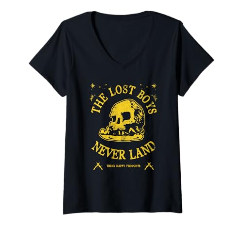 T-shirt Peter Pan Disney pour femme avec col en V imprimé Skull Rock