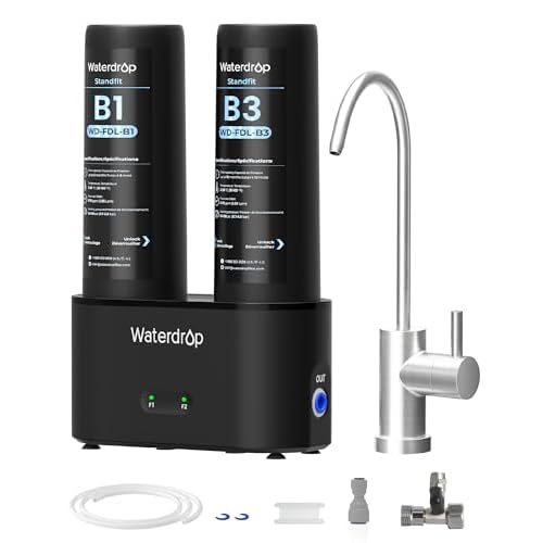 Waterdrop DLB Under Sink Water Filter, Reduces Chloramine, Chlorine, Bad Taste/Odor, Under Sink Water Filtration System with Separate Faucet,Water Filter for Sink Faucet,Life Indicator, Quic