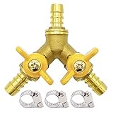 Metaland Brass 3 Way Shut-Off Valve, 3/8' Hose Barb 2 Switch Y Shaped Ball Valve Water/Fuel/Air