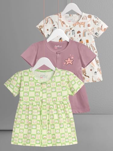 Image of HELLCAT 100% Cotton Baby Frock Dress for Girls - Pack of 3, Soft & Trendy, Short Sleeve