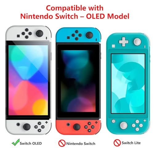 Teyomi Silicone Case Compatible with Nintendo Switch OLED Model 2021, Shockproof Protective Cover with Tempered Glass Screen Protector, Ergonomic Grip Case for Switch OLED, 2 Game Cards Slots (Purple)