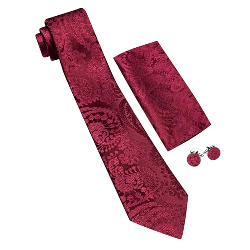 Image of YOHOWA Mens Ties Set Wedding Paisley Neckties with Handkerchief Cufflinks Formal Business