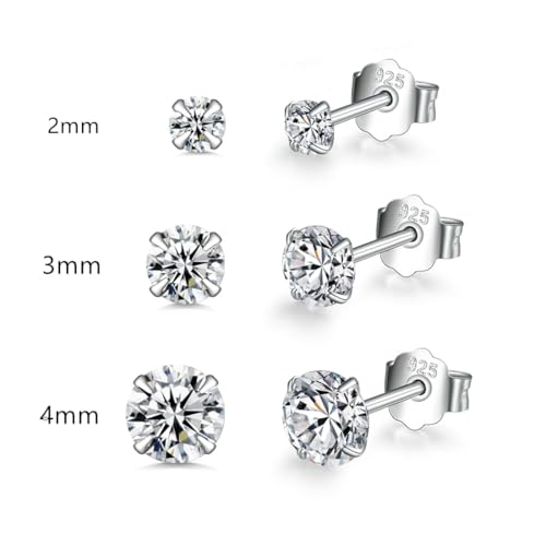 Dlihc Sterling Silver Hoop Earrings Sterling Silver Stud Earrings for Women 6 Pairs Hypoallergenic Tiny Cubic Zirconia Stud Set Cartilage Hoops3