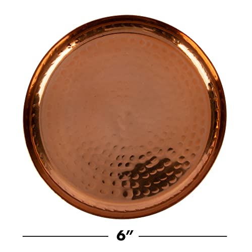 Koyal Wholesale Hammered Metal Pillar Candle Holder Plates, Bulk Set Of 6 Candle Trays, 6" D, Modern Wedding Centerpieces, Home Decor Accents For Living Room, Dining Table (Copper) #TOP7