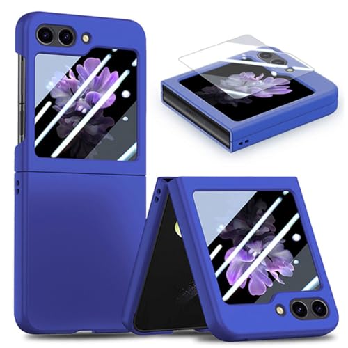 Coque Samsung Flip 5 en verre trempé bleu foncé rigide antichoc