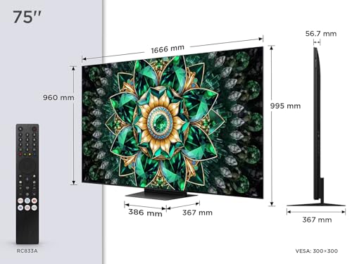 Nahaufnahme des schlanken Rahmens und ONKYO-Soundleiste am TCL 75Q7C - Detailansicht von TCL 75Q7C QLED Mini LED TV 75...
