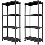 FIXKRAFT Steckregal Kunststoff Keller Regal 60cm Breit f&uuml;r Abstellraum & Vorratsregal K&uuml;che 100kg Last Kunststoffregal zum Stecken 4 B&ouml;den Kellerregal Schmal in Schwarz (2, 4 B&ouml;den)